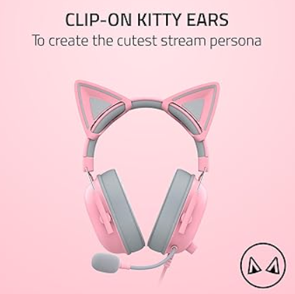 Razer Kitty Ears V2: Clip-on Kitty Ears for Headsets, Gaming Headphones – Universal Fit – Versatile, Adjustable Straps – Lightweight Sillicone – Durable & Comfortable – Quartz Pink
